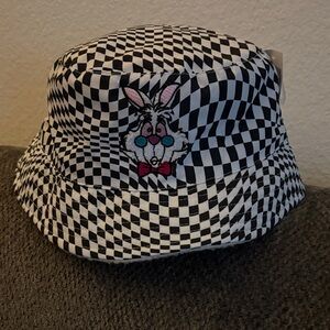 NWT Disney Black and White Checkered Bucket Hat with White Rabbit